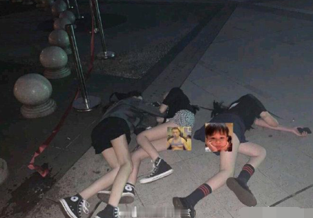 在外面喝酒的女孩：醉倒后睡在马路