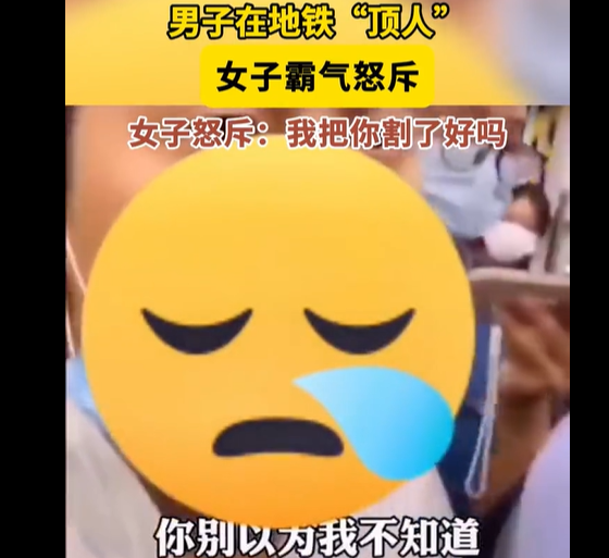男子地铁“顶”女子，女子直吼“把你割了好吗？”